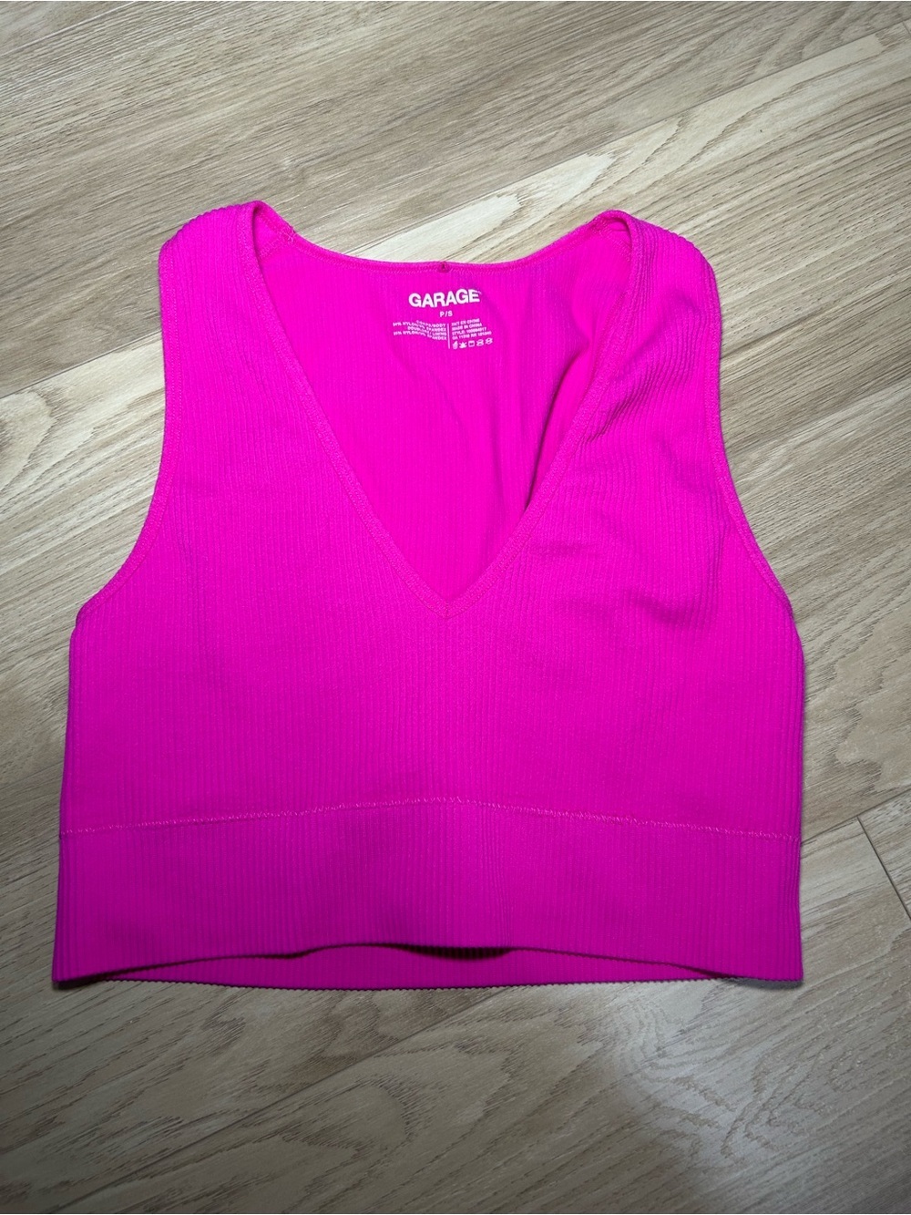 Garage Hot Pink Ribbed V-Neck Crop Tank